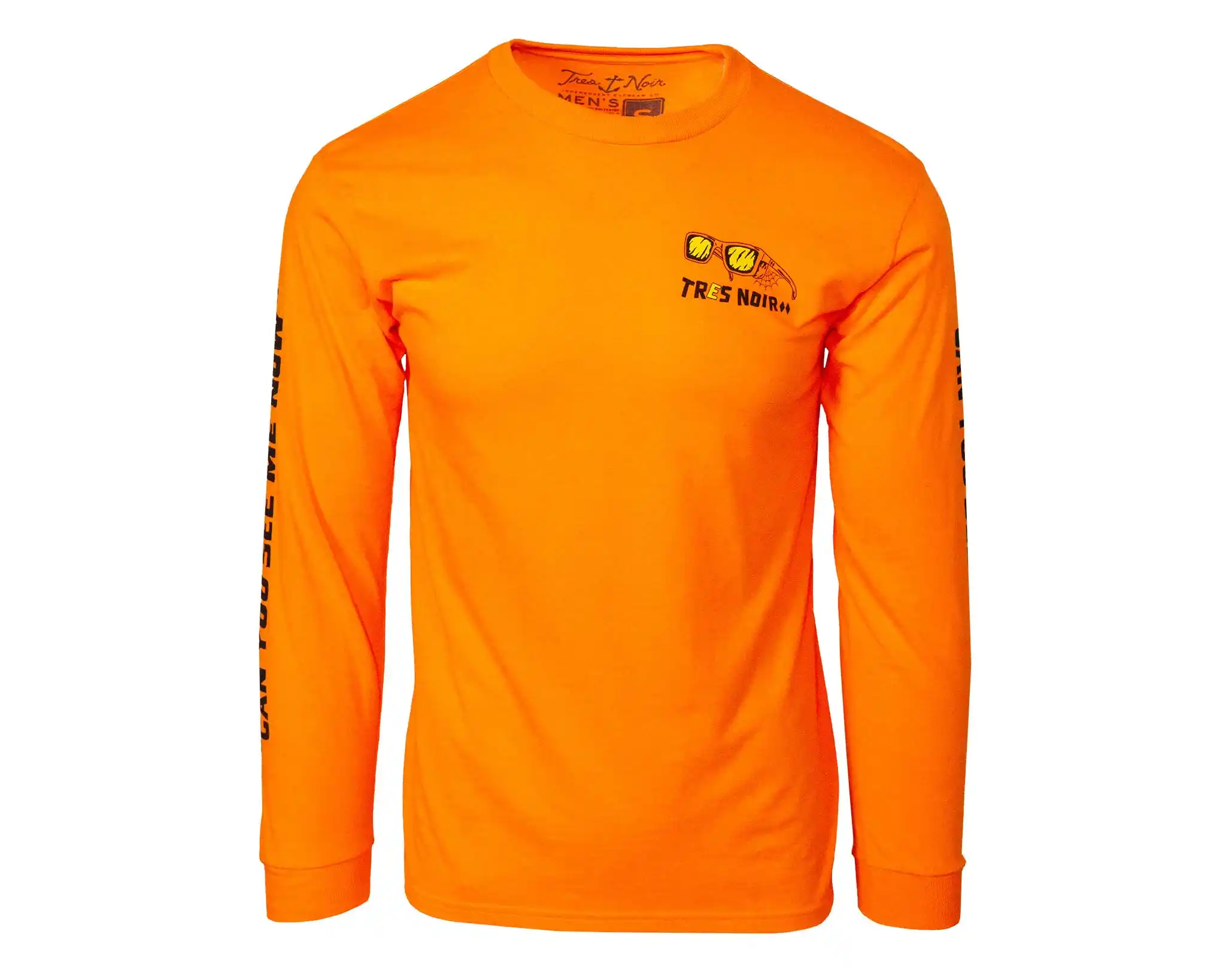 Orange long-sleeve shirt with a logo on a white background